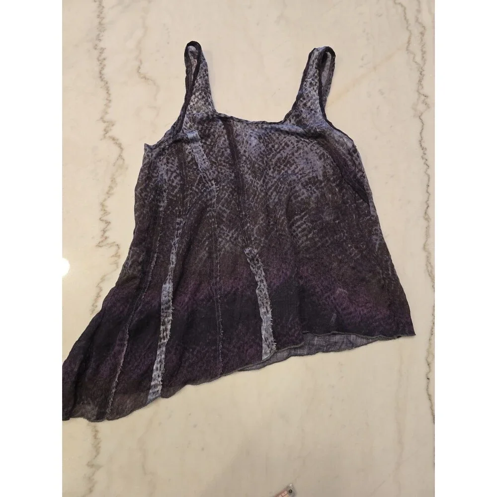 Rare Free People Asymetrical Animal Print Ruffle Tank Boho ASO Violet Harmon AHS